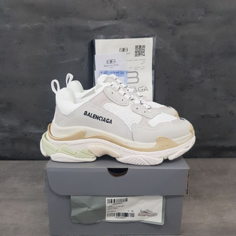 Sepatu Pria Wanita Bal3nciaga Triple S Broken White