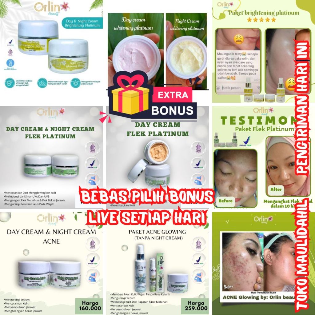 [DAPAT BONUS] ORLIN Beauty Skincare Cream Wajah Orlin Whitening Flek Acne ECER BPOM