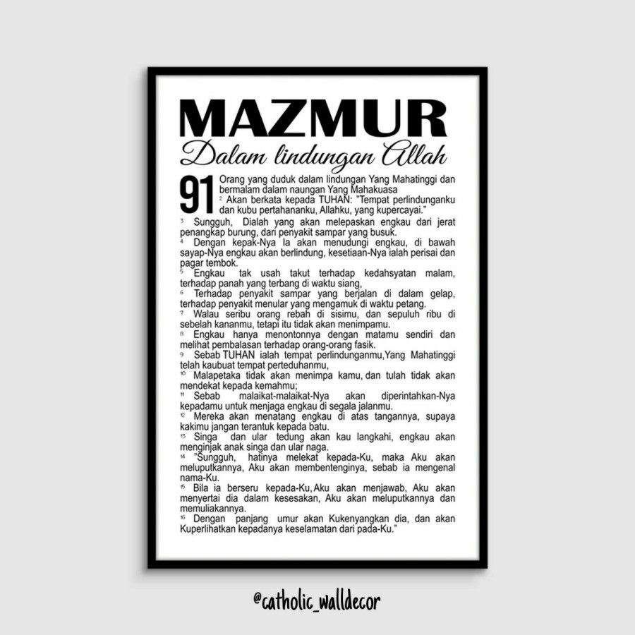 Hiasan dinding Rohani Kristen Katolik Mazmur 91 23 121 - FRAME - MAZMUR 91