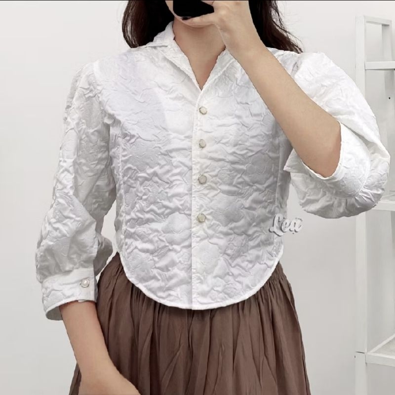 BAJU CROP TOP KOREAN STYLE BAJU KONDANGAN KEKINIAN WARNA HITAM PUTIH  BLOUSE WANITA SEMI KEBAYA KORE