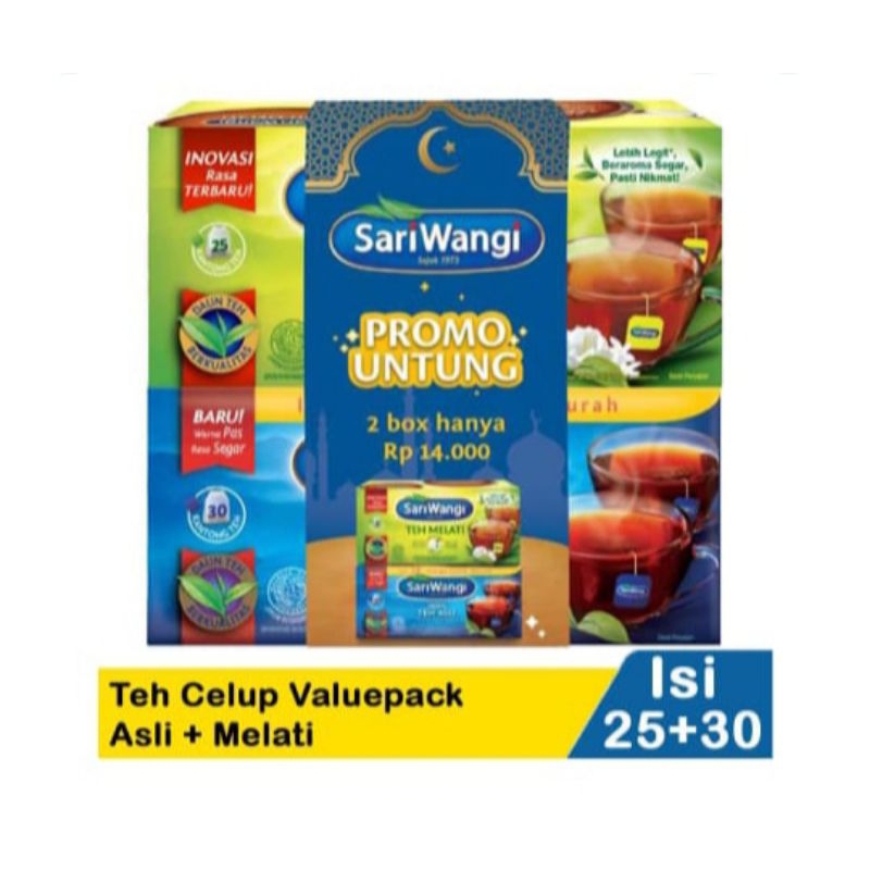 

(BUY 1 GET 1 ) Promo Pack 2 Sariwangi Teh Celup isi 30 & SariWangi Teh Melati Isi 25