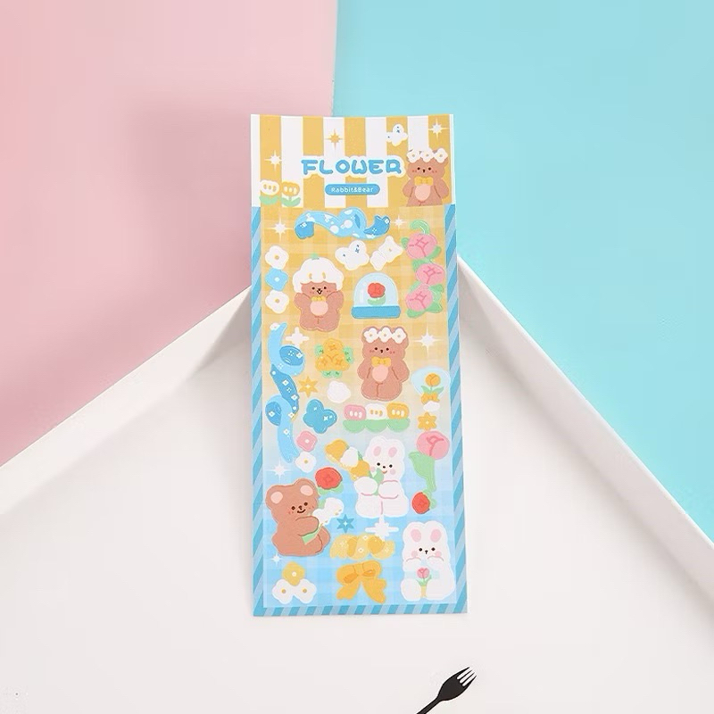 

Sticker Waterproof Bear Rabbit Hologram Beruang Dan Kelinci Korea Lucu Anti Air