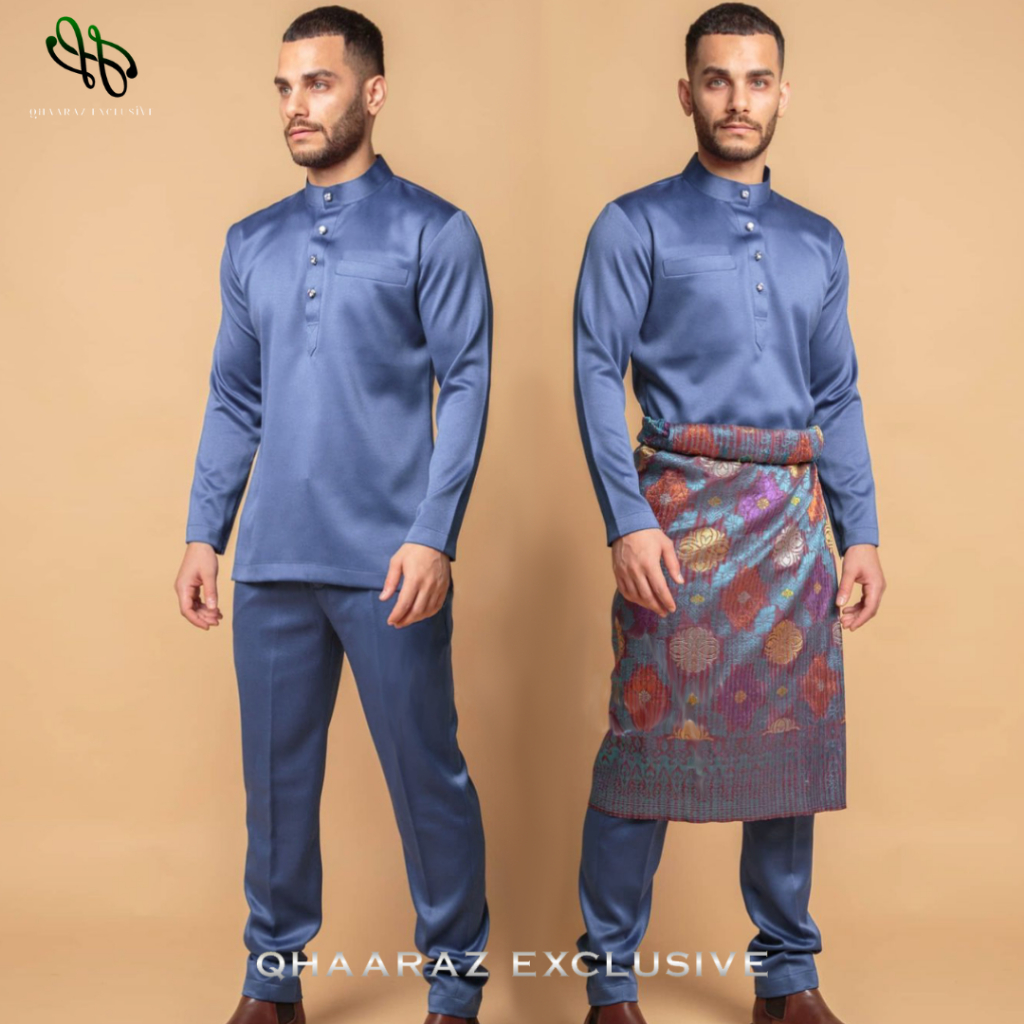 Zaffen Baju Melayu Pria Setelan Koko Muslim Modern Bahan Satin Velvet Satu Set Pakaian Kurta Cekak M