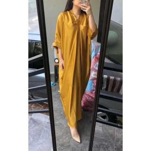 KAFTAN POLOS WANITA SATIN MAXMARA ELEGANT / KAFTAN POLOS SATIN SILK PREMIUM / KAFTAN LEBARAN SATIN P