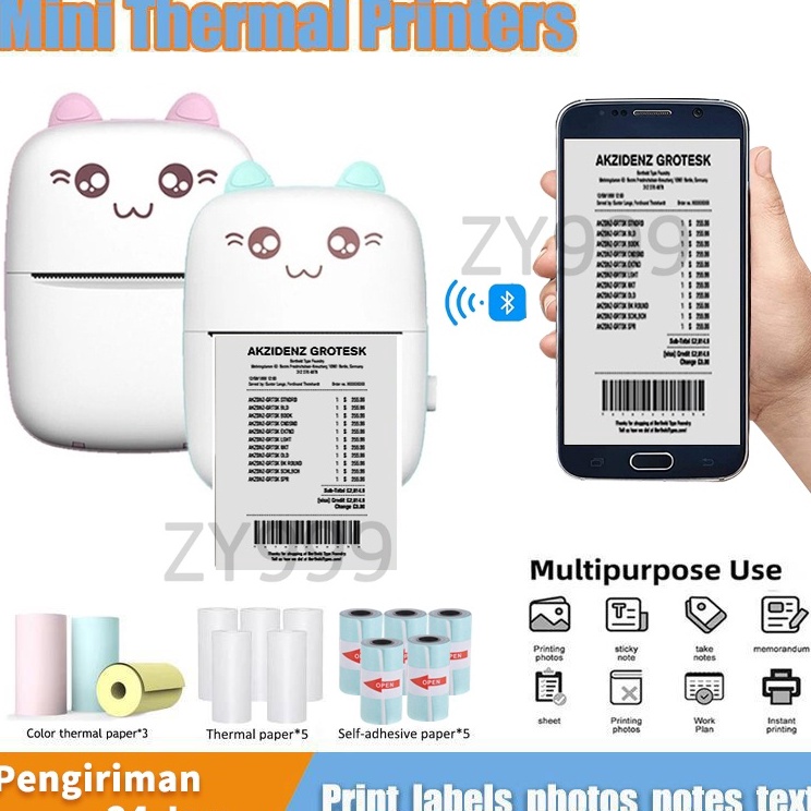 Kirim Hari Ini  Alat Printer Mini Portable Label Thermal Memo Receipt Printer Bluetooth Mesin Cetak 
