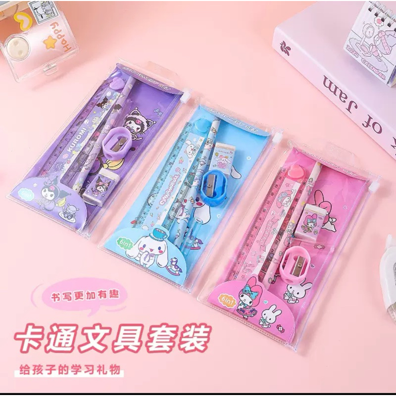 

VALEN ACC PAKET ALAT TULIS LENGKAP STATIONERY SET MOTIF SANRIO AND LABUBU