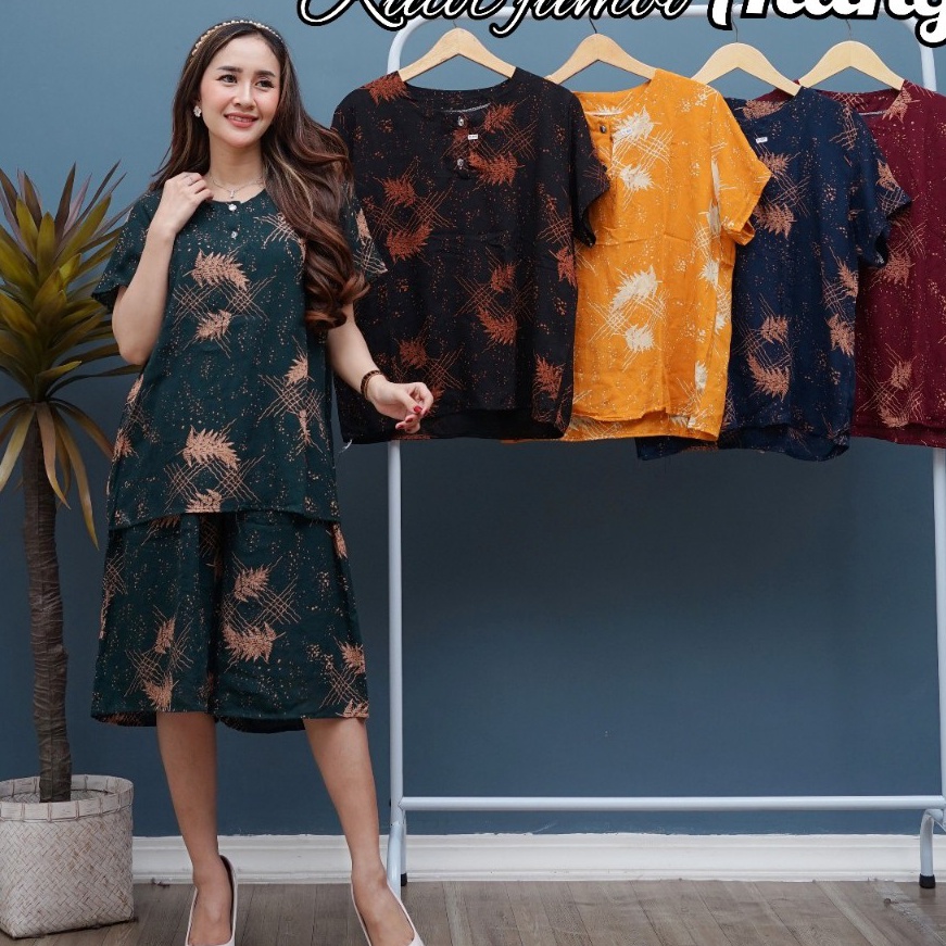 KF7 Setelan kulot jumbo  QIFA  one set celana pendek  kancing dada busui  adem  mumer