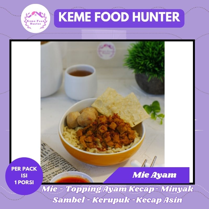 KEME FOOD HUNTER Mie Ayam bakmi ayam topping ayam kecap Frozen non MSG Halal