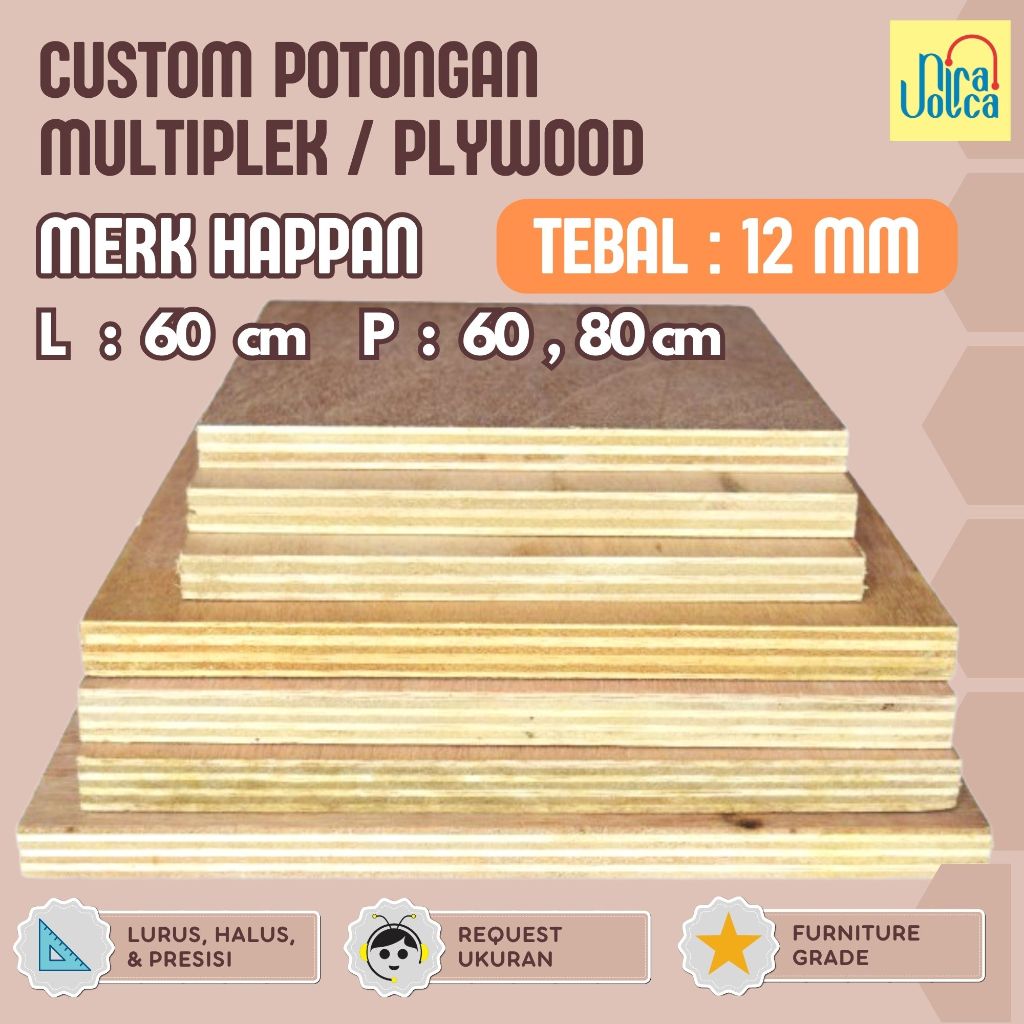 Plywood / Multiplek 12 mm L = 60 cm Costum Potongan Merk Happan