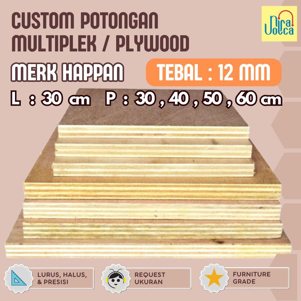 Plywood / Multiplek 12 mm L = 30 cm Costum Potongan Merk Happan