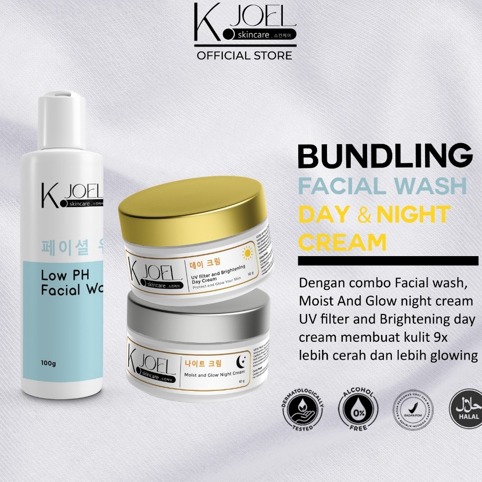 Grosir Update KJOEL  Paket Brightening Facial wash Day Cream  Night Cream 3 in 1  BPOM  K