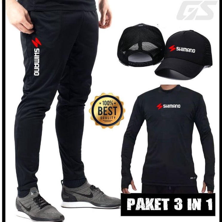 Paket Ekonomis Paket Setelan Jersey Mancing Pria 3 in 1 Jersey Mancing Celana Mancing Topi Mancing S