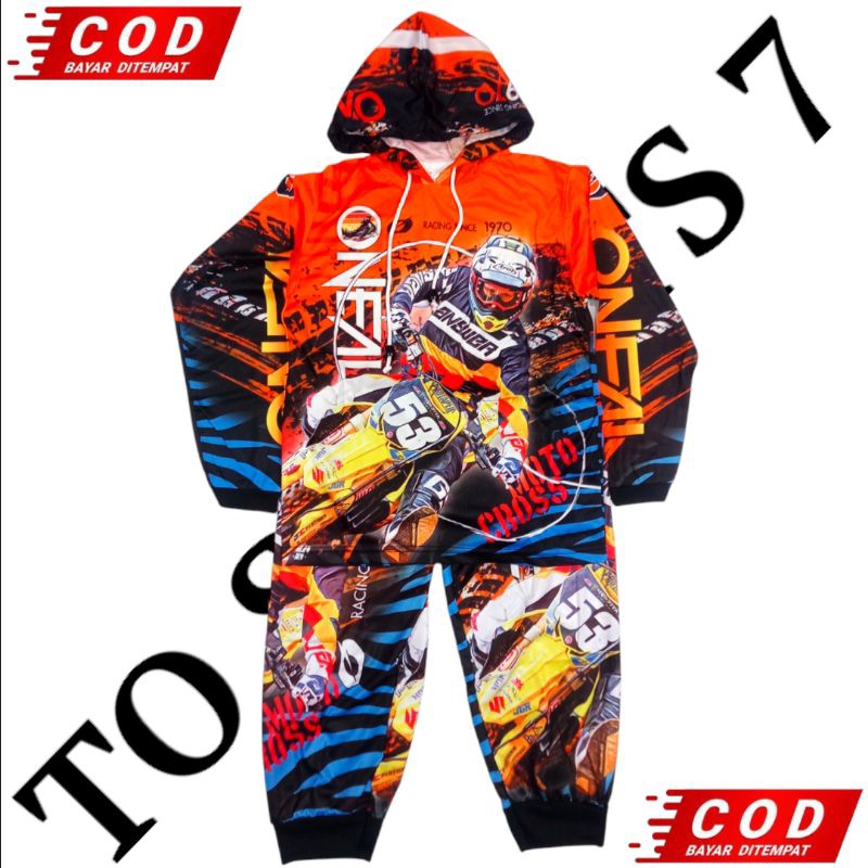 COD SETELAN JERSEY MOTOCROSS LENGAN PANJANG ANAK ANAK BERTOPI FULL PRINTING | SETELAN SEPEDA GOWES A