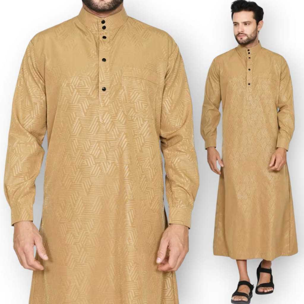 Jubah Motif Embos Pria Dewasa - Gamis Muslim Elegant Cowok - Jubah Gamis Lengan Panjang High Quality
