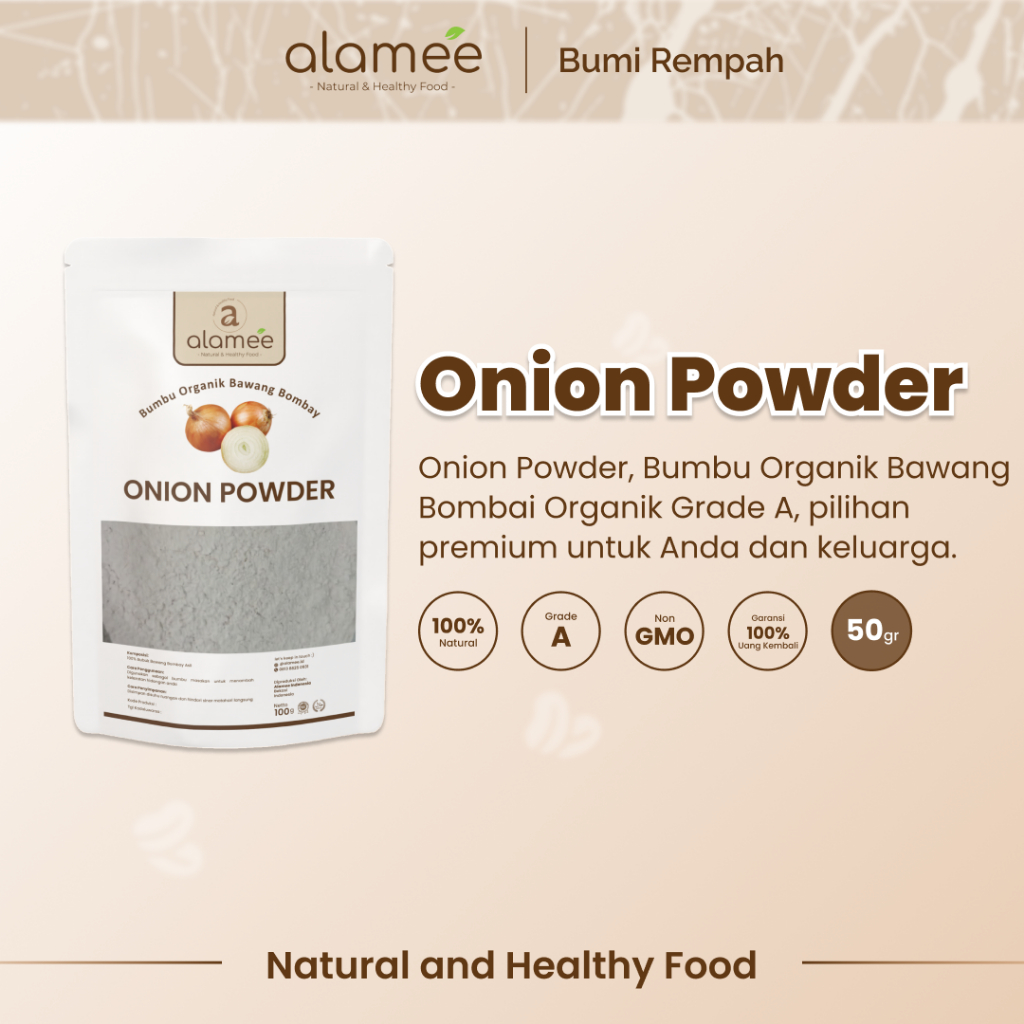 

ALAMEE Bawang Bombay Bubuk Onion Powder Ground Spice Bumbu Bombai Dapur Organik Tanpa Campuran 50g