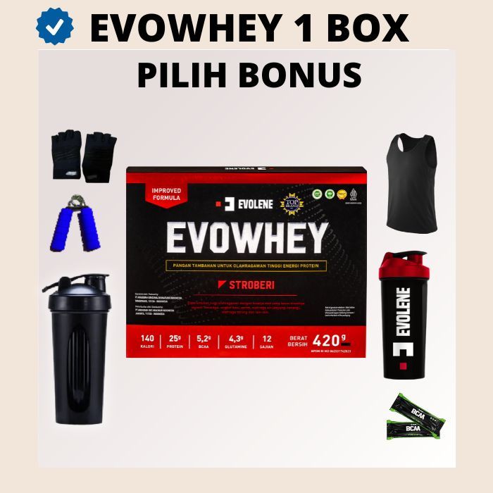 

Whey Protein Coklat 456gr/12 Sachet Defisit kalori Suplemen Workout Evolene Evoline Evolen