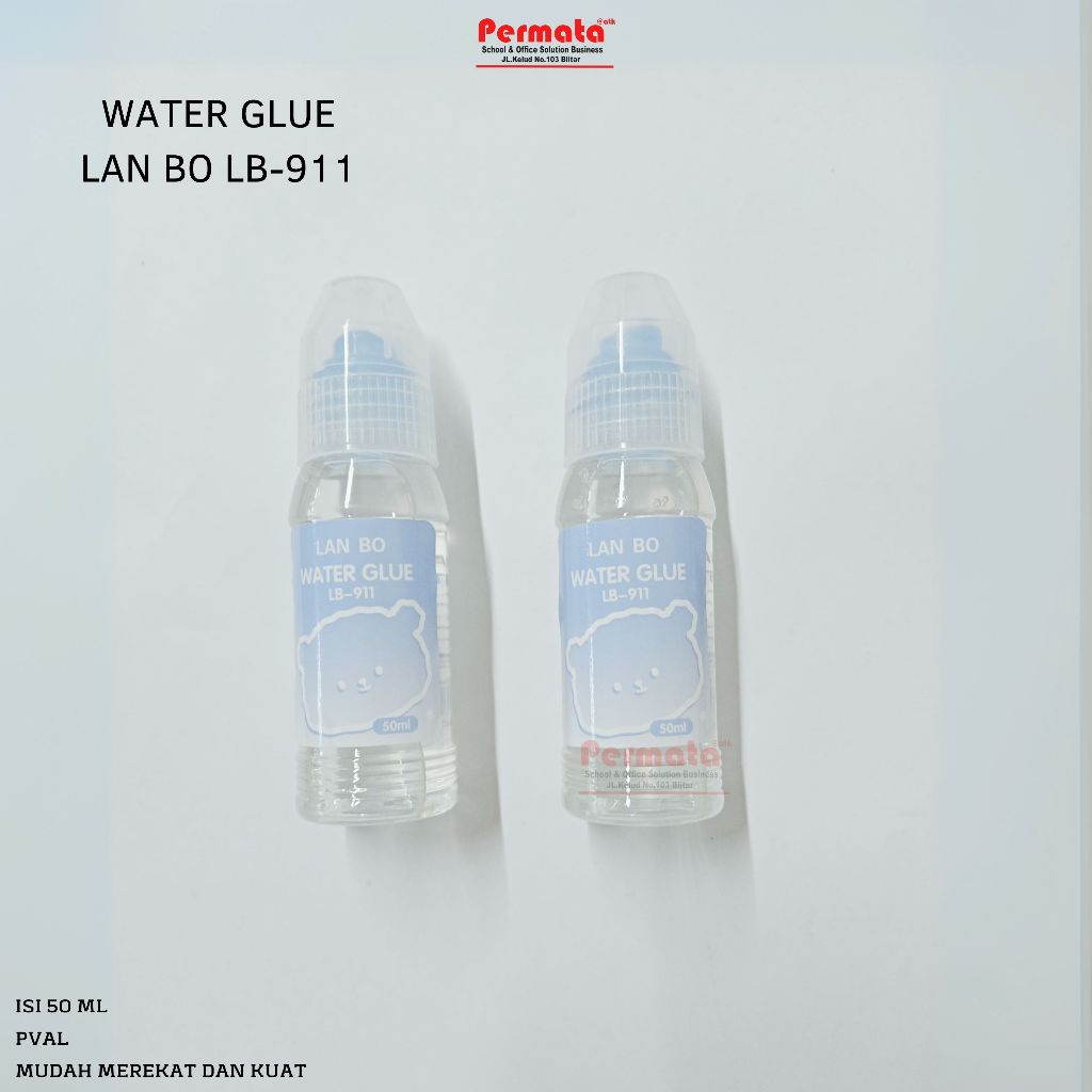 

Water Glue Lan Bo Impor LB-911 Pet Lem Kertas Bening 50 ml Perekat Kertas Lem Cair Transparan