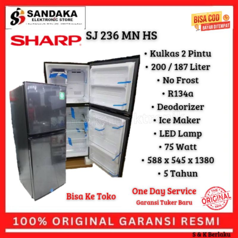 kulkas sharp 2 pintu 200 liter sj 236 mnhs garansi resmi no frost promo