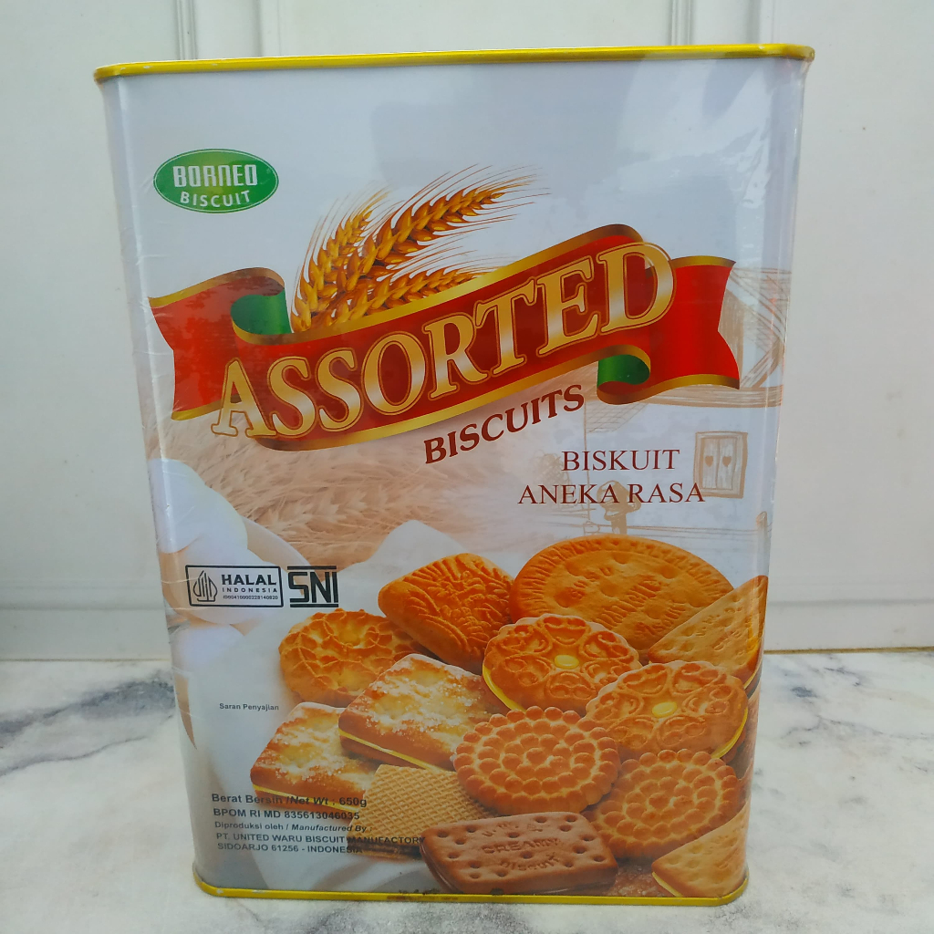 BORNEO ASSORTED BISCUITS UBM  650 GR/ BISCUIT KALENG/ BORNEO/ BISKUIT ANEKA RASA/ BISCUIT KALENG MUR