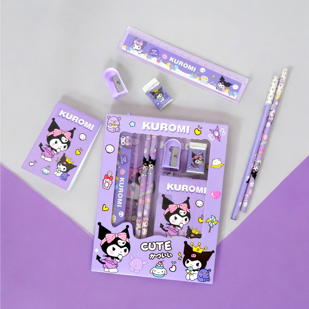 

[TERMURAH] Pensil Set Kuromi Alat Tulis Sekolah Lucu Souvenir Ulang Tahun Anak / Stationery Set 608