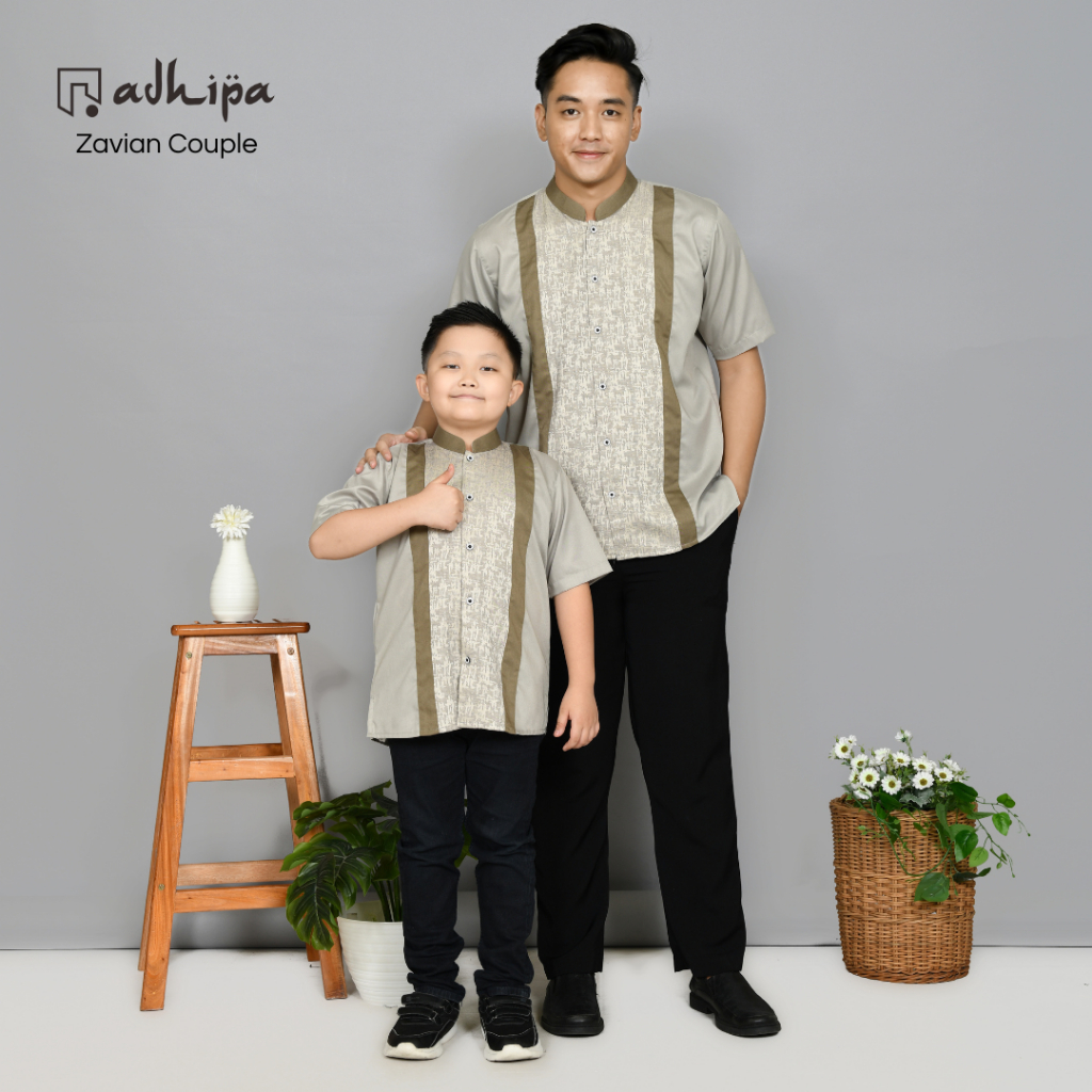 Adhipa Zavian Koko Couple Kemeja Ayah Anak warna Bone Pistachio