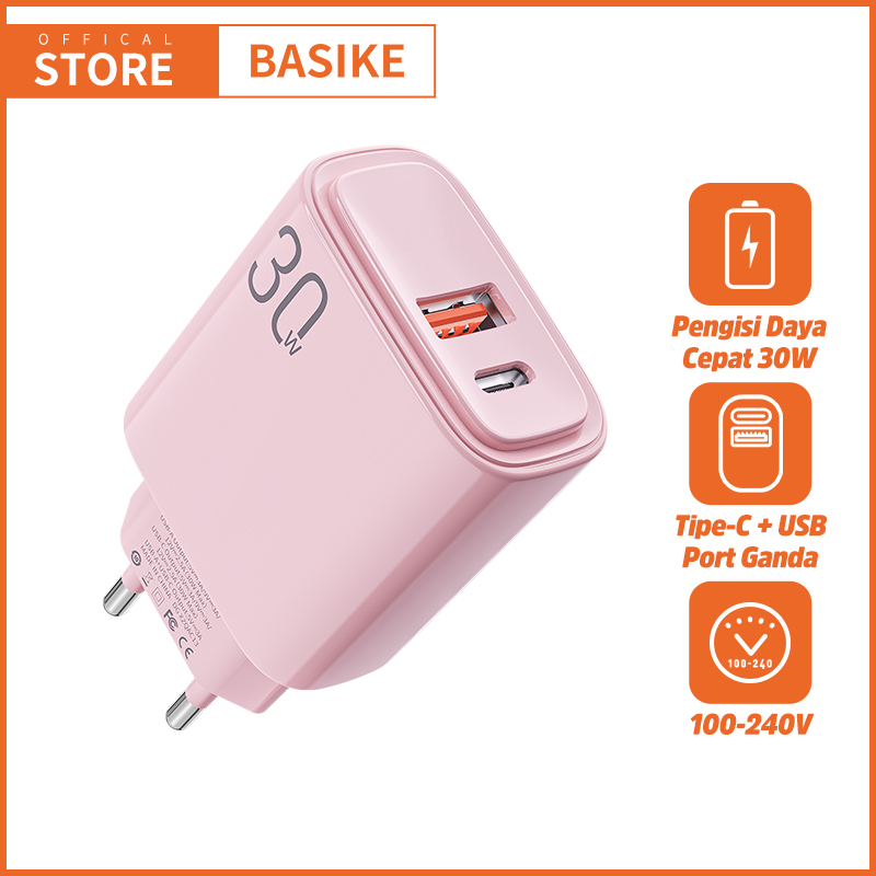 BASIKE Kepala Charger iPhone Fast Charging Type C USB PD 30W Mini murah for Xiaomi Samsung Oppo vivo