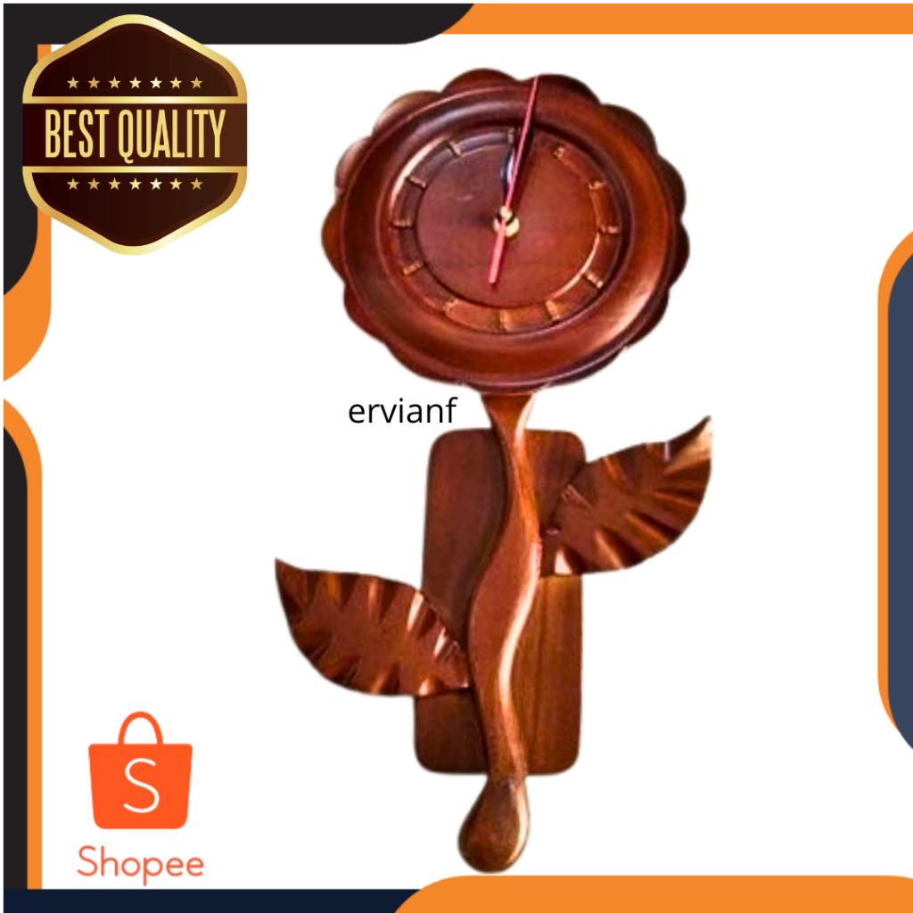 jam dinding dari kayu jati asli model bunga