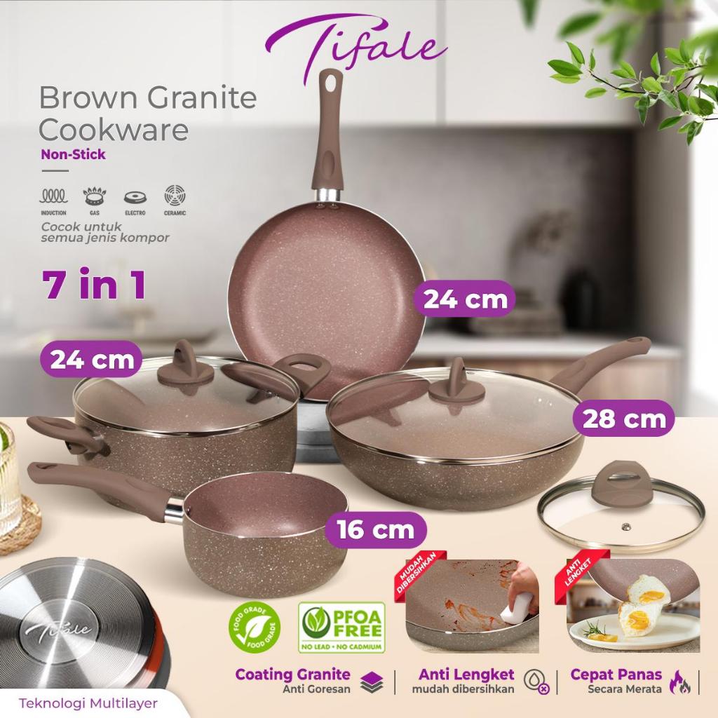 Tifale Brown Granite Antilengket Peralatan Masak Dapur Untuk Semua Kompor Panci Wajan Penggorengan 7