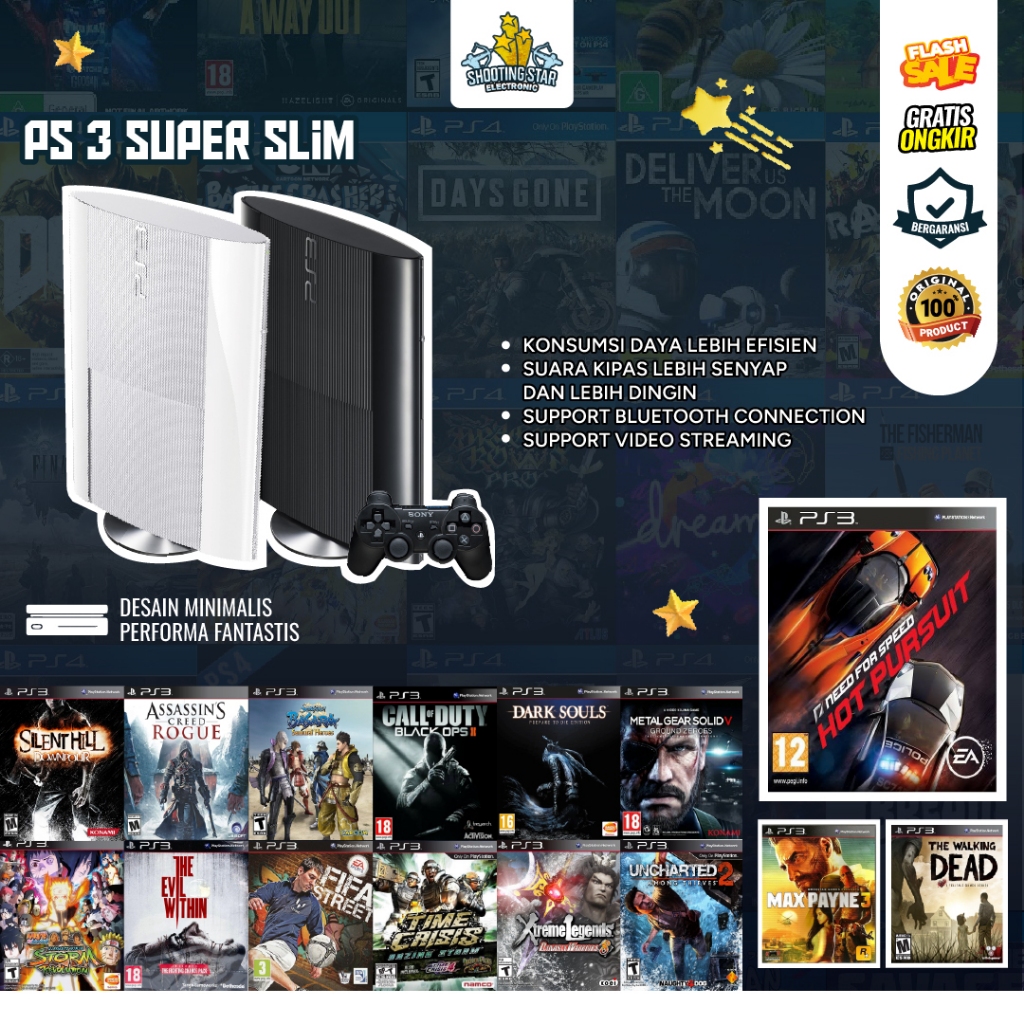 PS3 Superslim Second Sony 160GB 250GB 320GB 500GB 1TB Playstation 3 Superslim Garansi 1 Tahun