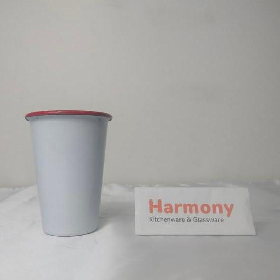 Enamel Gelas 8cm Mug Cangkir Enamel Seng Tanpa Gagang Polos Putih Lis Merah Jadul Kuno