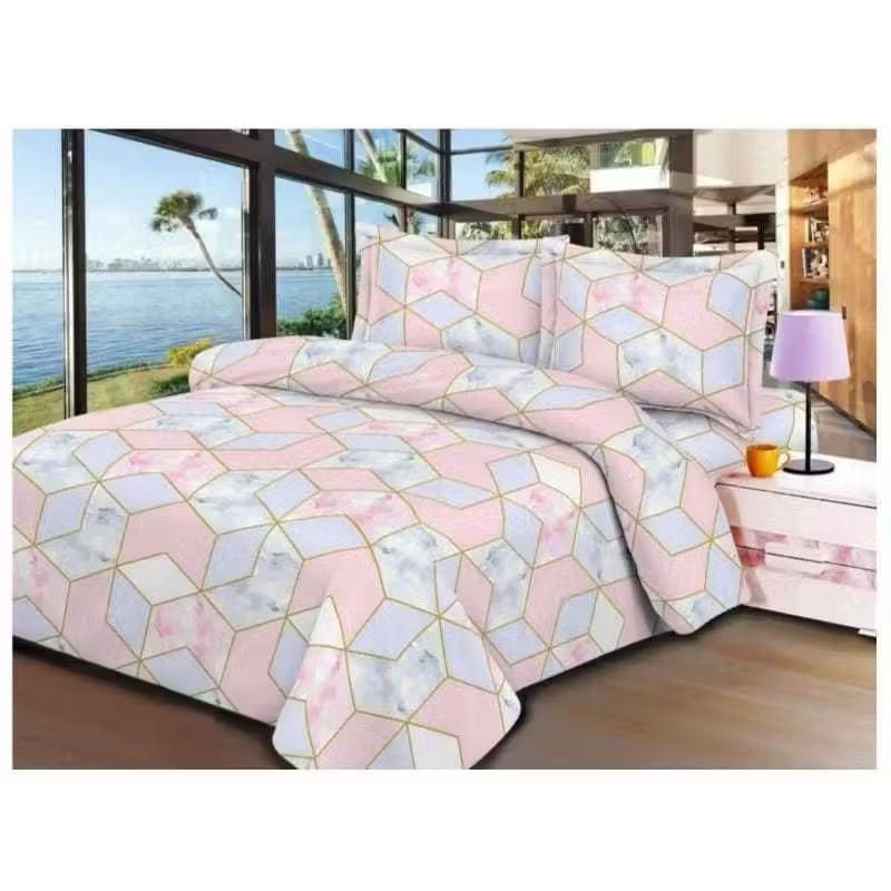 Sprei 1Set Sarung Bantal & Guling 180x200 160x200 120x200 / Seprai Aesthetic Motif Marbel Pink Sudut