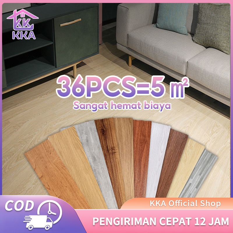 (36 Pcs) Wallpaper dinding VINYL 91cm x 15cm Wallpaper Lantai Tahan Air Lantai Motif Kayu Perekat Di