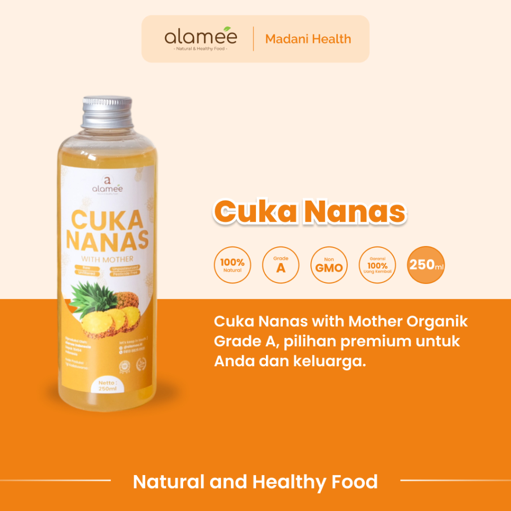 

ALAMEE Cuka Nanas Original Pineapple Cider Vinegar With Mother Organik Asli 250ml