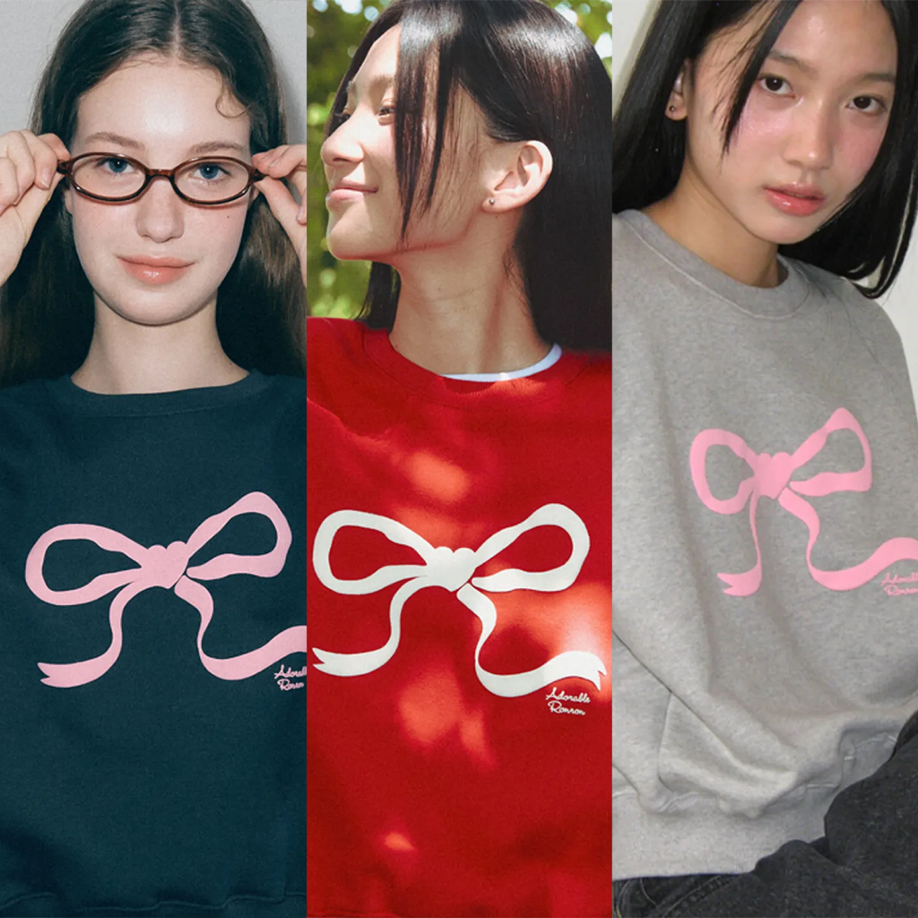 RONRON Embo Heart Ribbon Crop Sweatshirt