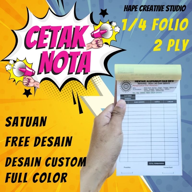 

Nota Custom Satuan 1/4 Folio Full Color - 2 Ply isi 50 set