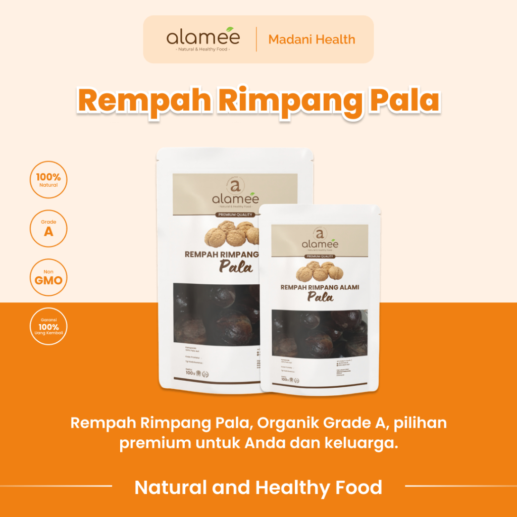 

ALAMEE Biji Pala Utuh Rempah Kering Nutmeg Whole Rimpang Organik Alami Bumbu Seasoning Masakan 100gr