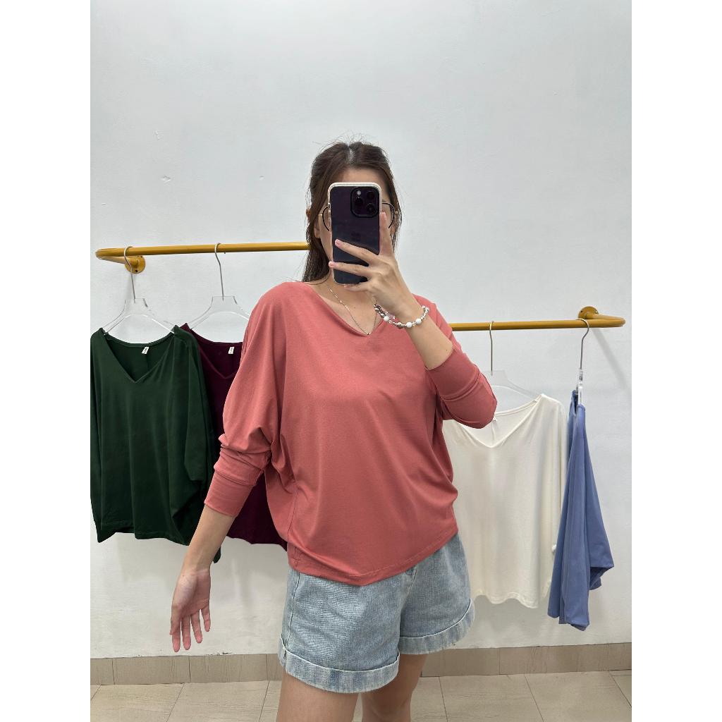 Safi Top / Kaos lengan panjang V neck Wanita Casual Batwing - by Zello.inc