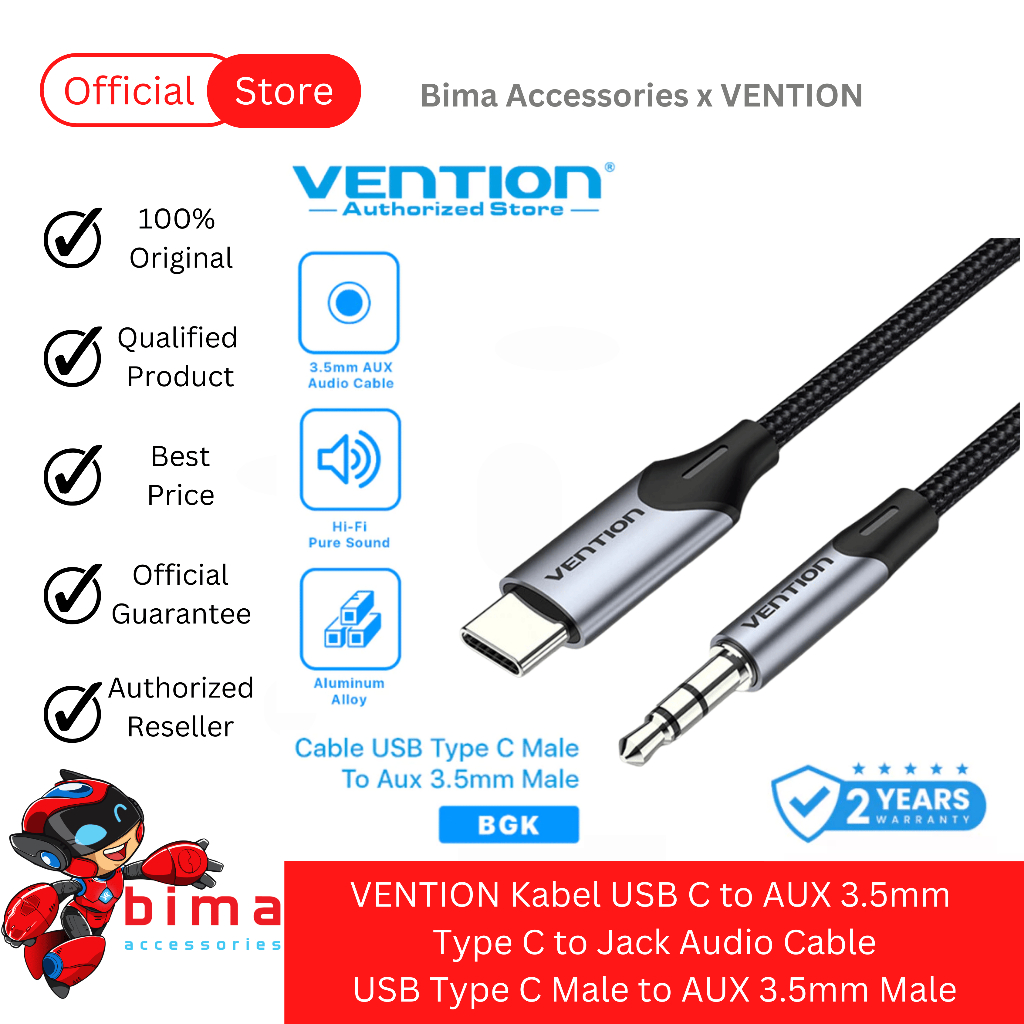 VENTION Kabel USB Type C to AUX 3.5mm Cable C to Jack Audio USB Type C Male to AUX 3.5mm Male