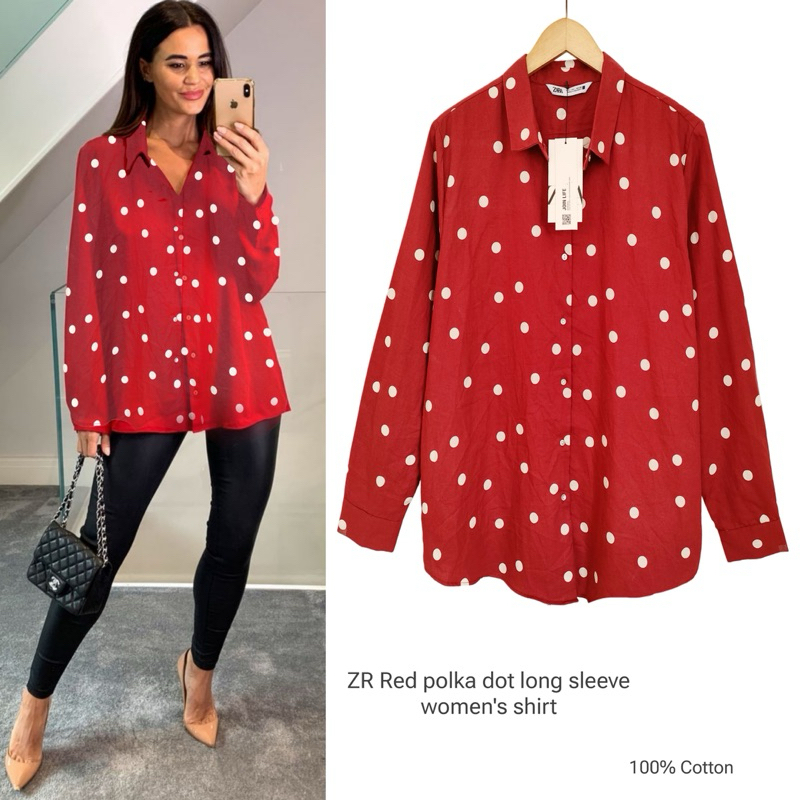 ZR Red polka dot long sleeve women’s shirt ORIGIN4L SISA EXPORT / KEMEJA BRANDED FULLTAG