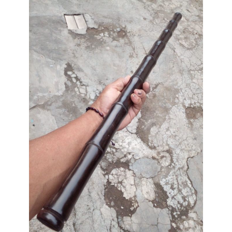 tongkat kayu galih kelor hitam motif bambu unik size 80cm