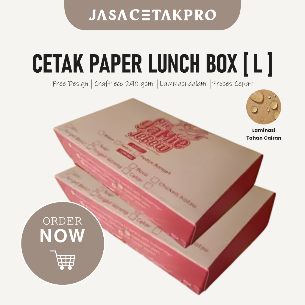 CUSTOM LUNCH BOX SIZE L KRAFT 290GSM BOX MAKANAN LAMINASI