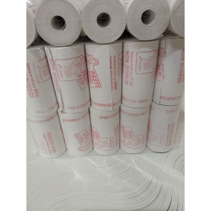 

kertas struk thermal EDC LOGO SPBU pasti pas 57x30 paket 10 roll