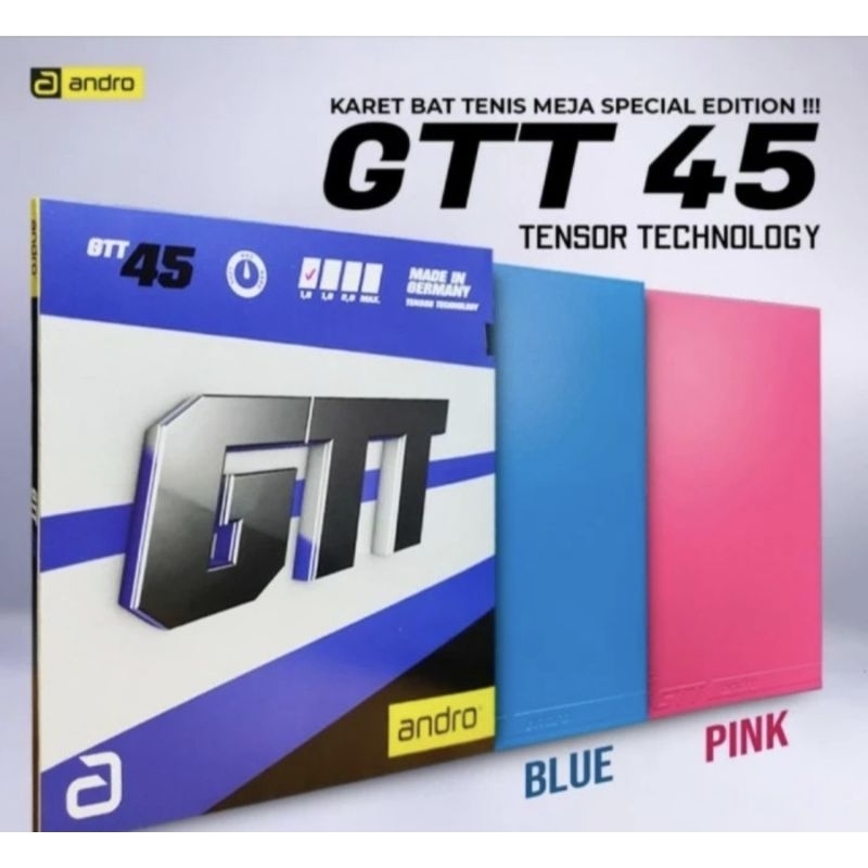 Karet Pingpong Andro GTT 45 Pink and blueTensor Technology - blue