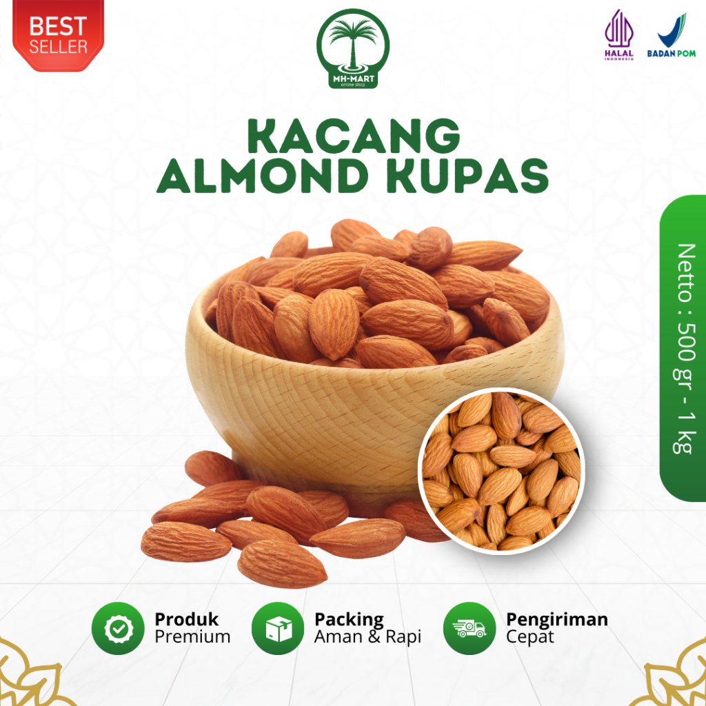 

Kacang Almond Panggang Roasted Kupas Grade Super 500gr - 1kg Oleh Oleh Haji dan Umroh Premium