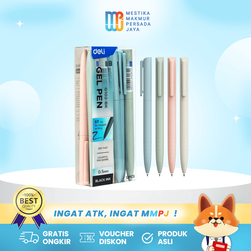 

Deli Gel Pen 0.5mm - Pulpen Gel Tinta Hitam Warna Pastel Retractable Elegan EG102-BK