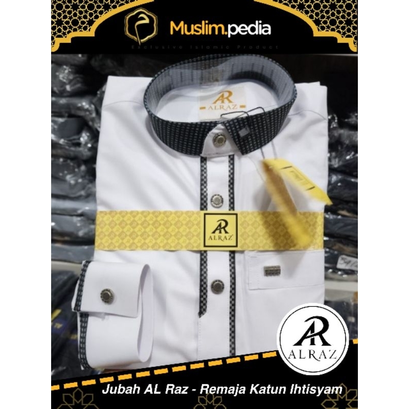Gamis Alraz Jubah Remaja Putih Premium Katun Manset
