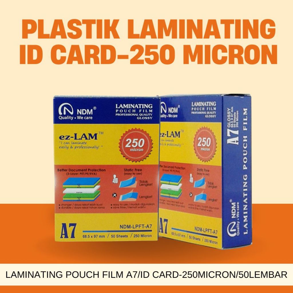 

Plastik Laminating ID Card 250micron/A7/NDM Laminating Film A7/ID CArd 250micron 50Lembar