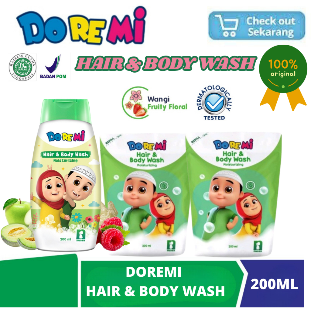 𝗧𝗢𝗞𝗘𝗞𝗔𝗦𝗜𝗠𝗨𝗥𝗔𝗛 - [ COD ] Doremi Hair & Body Wash Nusarara Sabun Cair Refill | Sabun Anak Cair 200ml