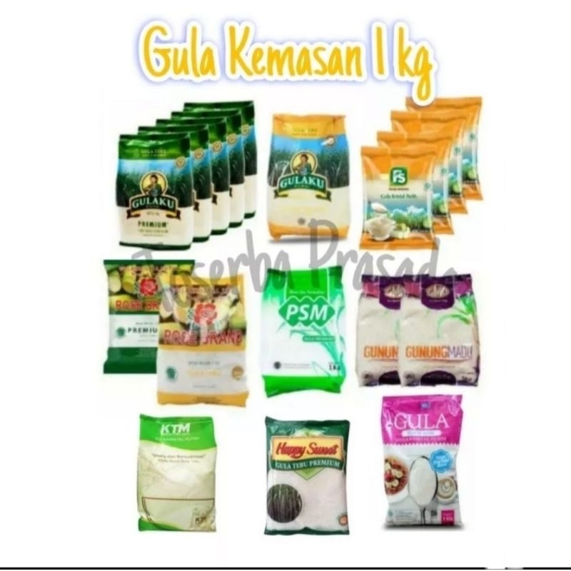 

Gula Kemasan 1 Kg Merek Random | Rose Brand - Gulaku - GMP dll