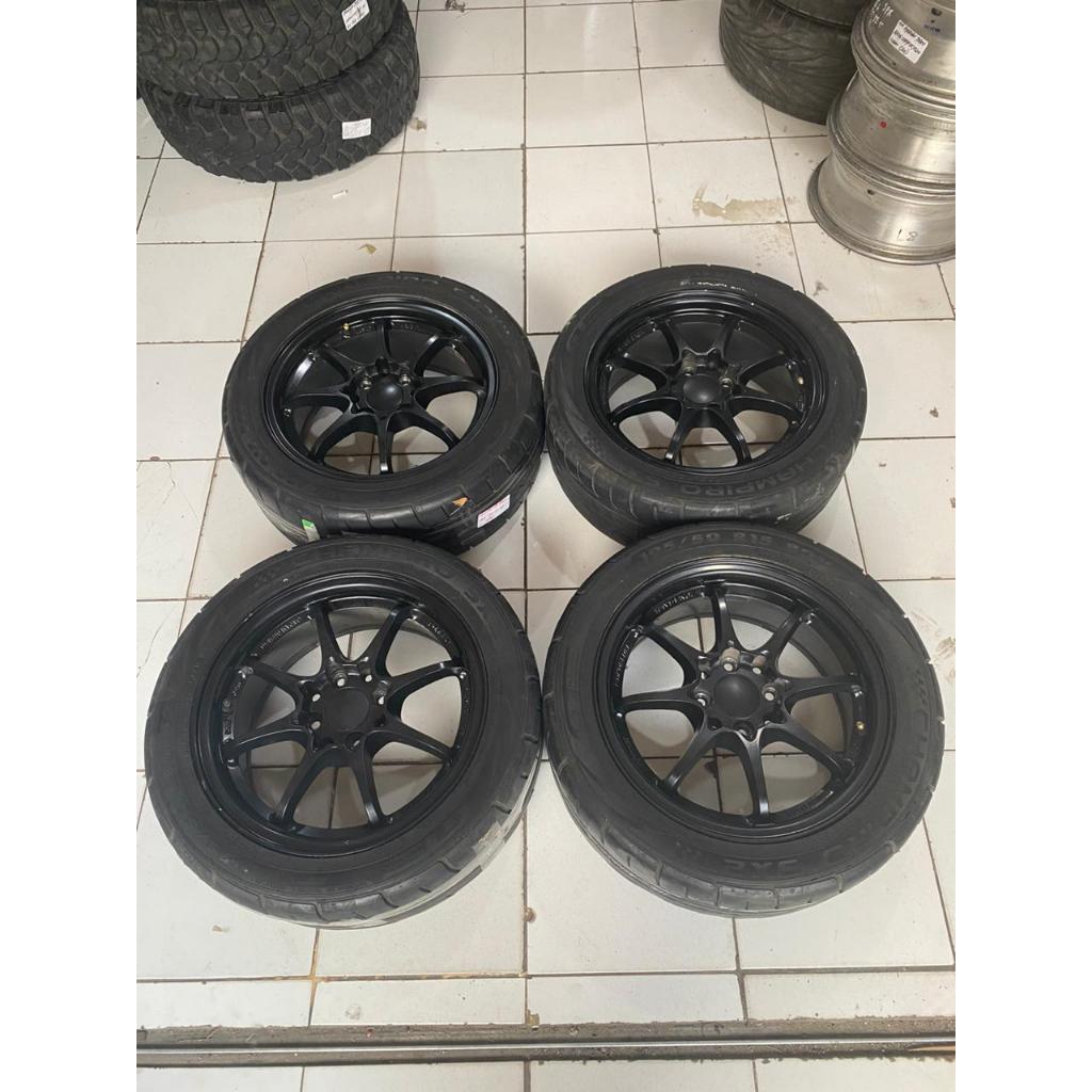 Velg Mobil Bekas model CE28 R15X7 baut 4 pcd 8X100/114,3 BLACK + CHAMPIRO SX2 195 50 R15
